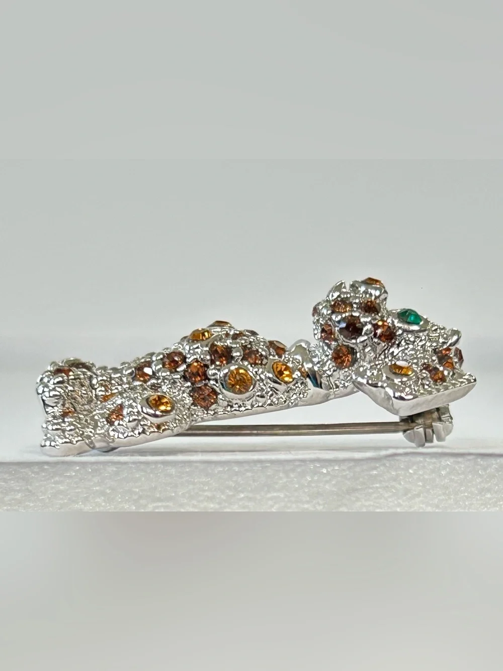 Sterling Silver Women's Dog Pin with Amber Brown Crystal Accents